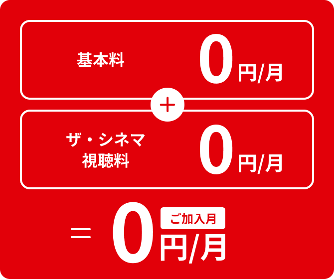 基本料0円/月+ザ・シネマ視聴料0円/月=ご加入月0円/月